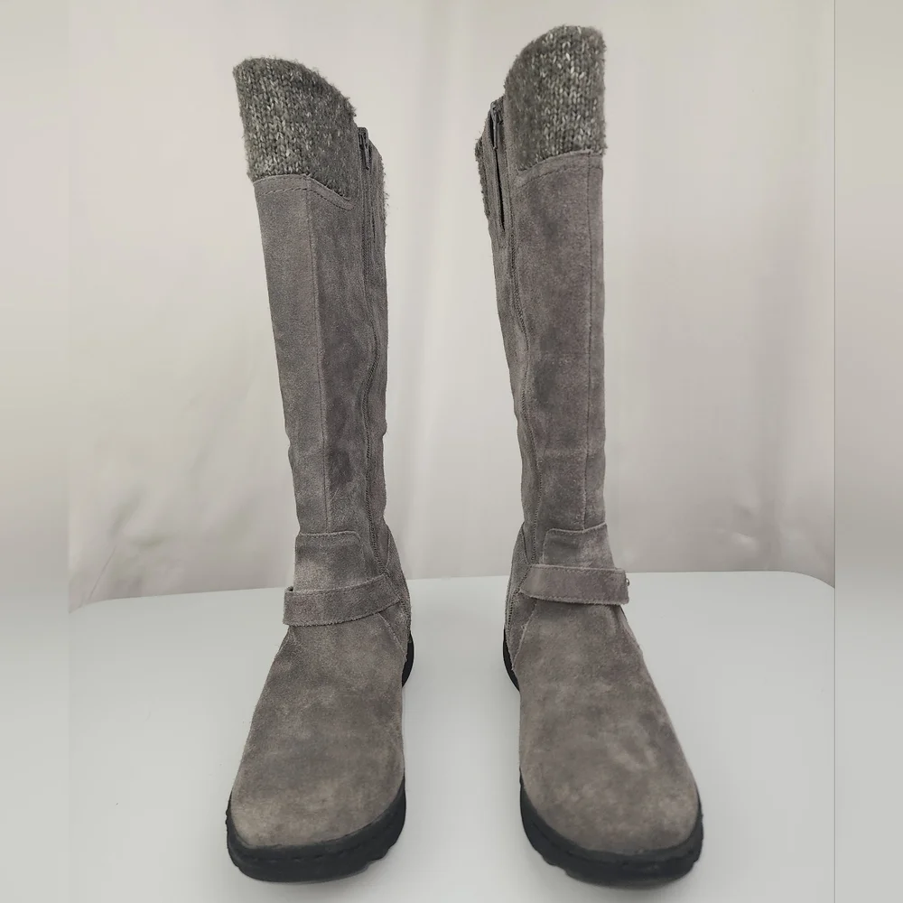 BareTraps Gray Sweater Cuff & Suede Faux Fur Lined Tall Boots 9 M Warm Winter